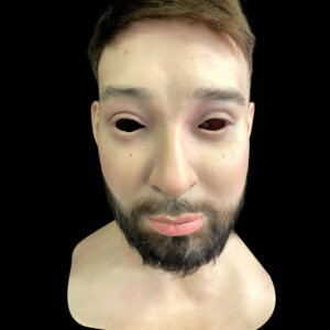 Immortal masks front view showing realistic black hair and beard on a middle-aged man