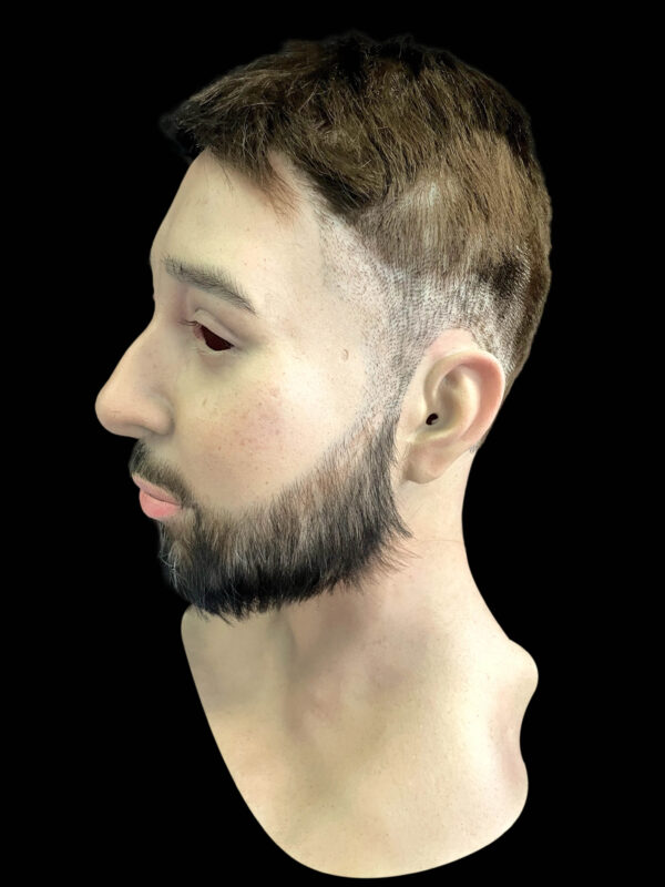 Right side view of immortal mask with lifelike beard and flexible silicone design