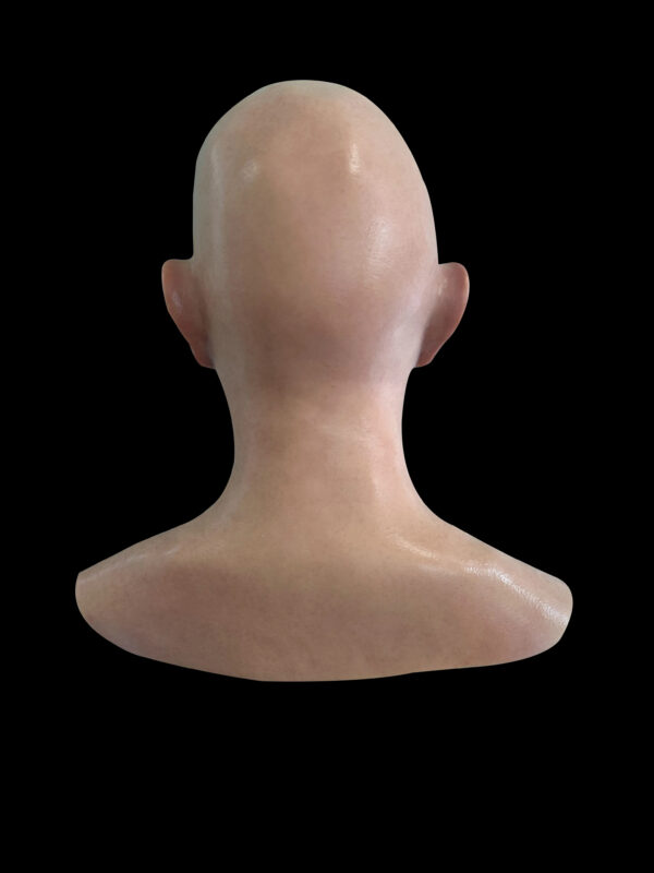 Back view of old man mask showing inner lining and strap details