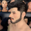 Left profile of a realistic human face mask with bearded male features