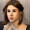 Left side profile of realistic masks depicting short-haired girl with natural skin texture