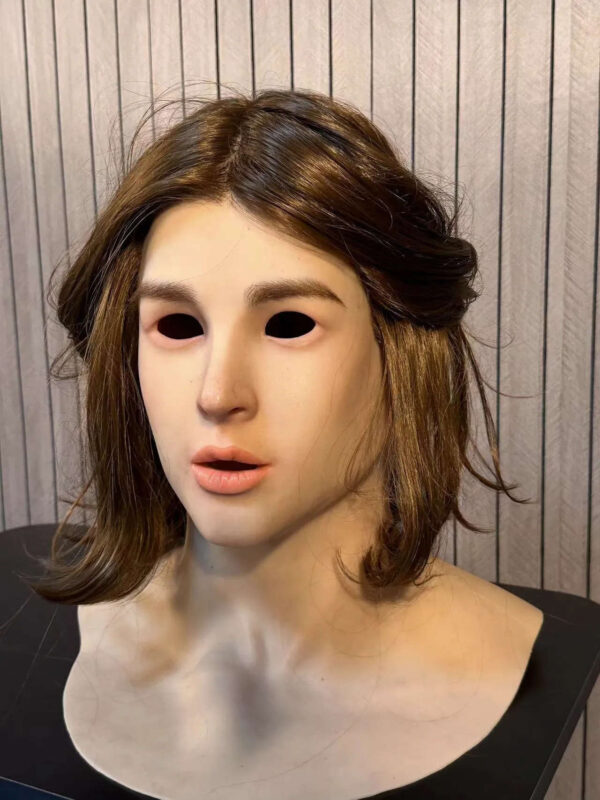 Left side profile of realistic masks depicting short-haired girl with natural skin texture
