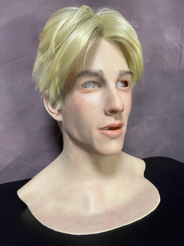 Realistic silicone mask realistic front view showing detailed facial features