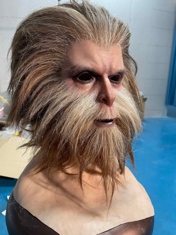 Right side view of silicone mask with lifelike skin texture