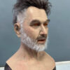 Right angle of old man platinum silicone face mask with beard