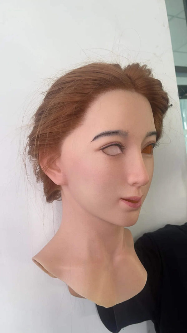 Realistic female mask left side profile with brown hair