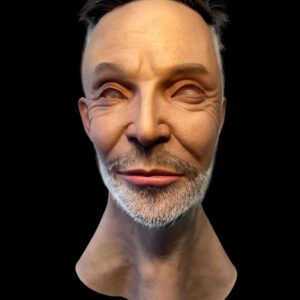 Realistic halloween masks front view showing short-haired middle-aged man with white beard