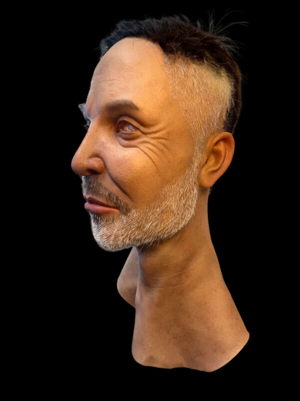 Realistic halloween masks left side profile of short-haired middle-aged man with white beard