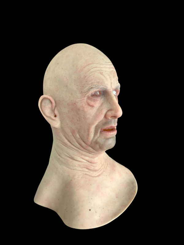 Right side of realistic bald elderly silicon mask